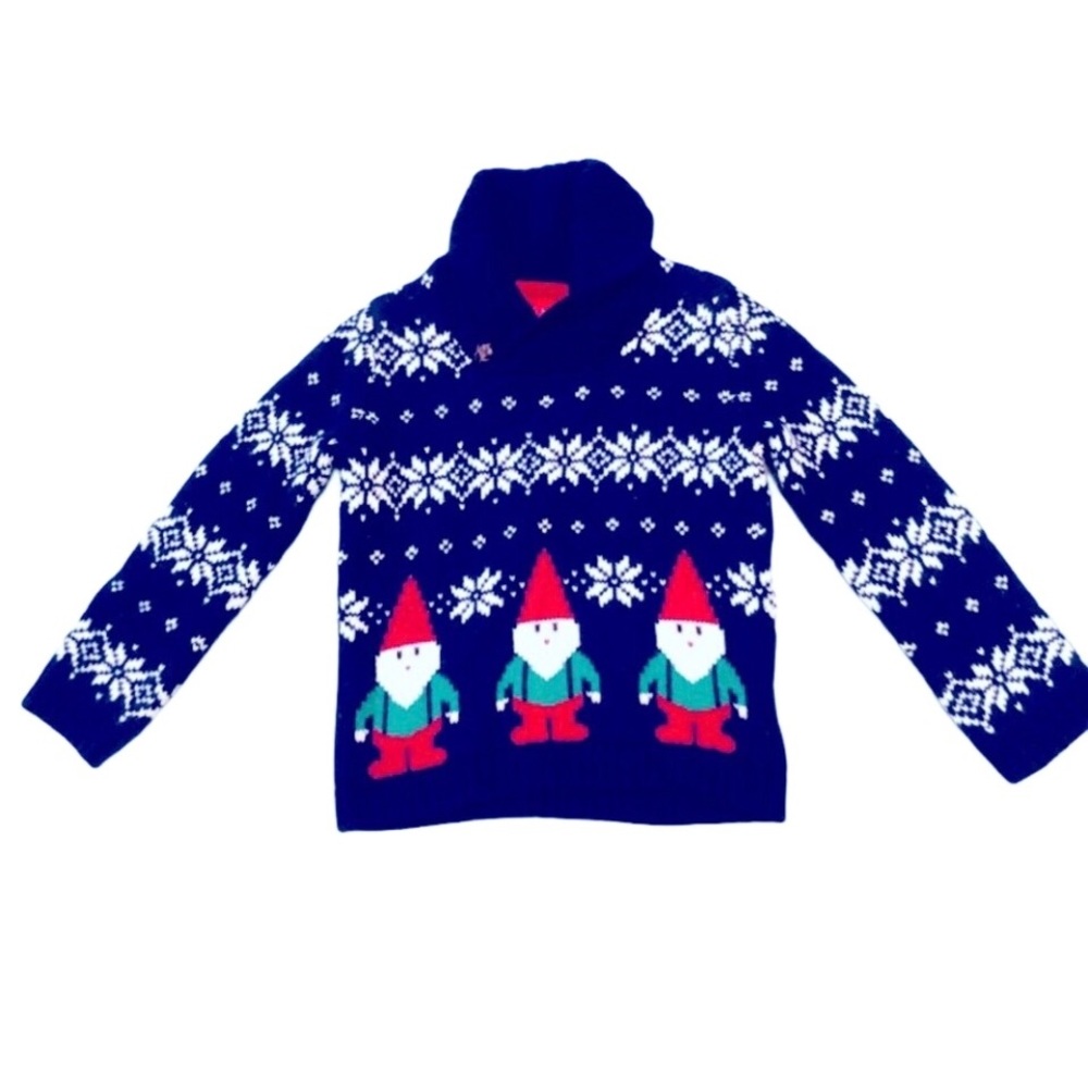 FAIR ISLE ELBOW PATCH COWL NECK SWEATER GNOME SNOWFLAKE PATTERN BOYS SIZE 2T